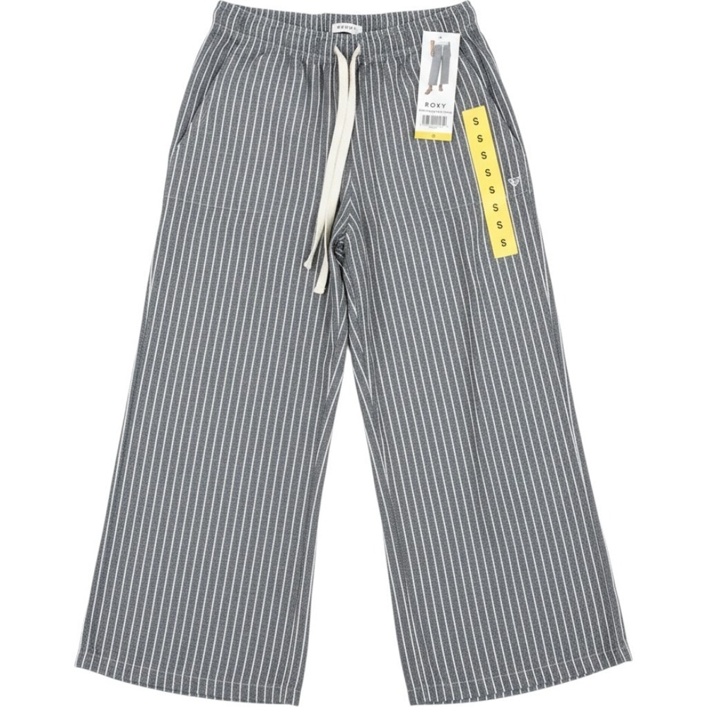 Roxy Linen Blend Crop Pant 26 Inch Inseam Small Black White Striped Wide Leg NEW